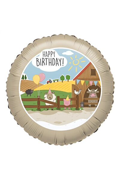 Anagram Foil balloon "Happy Birthday" farm tableware round 43 cm