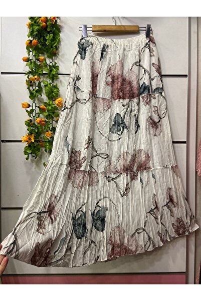 edu collection Patterned Layered Linen Skirt with Lining