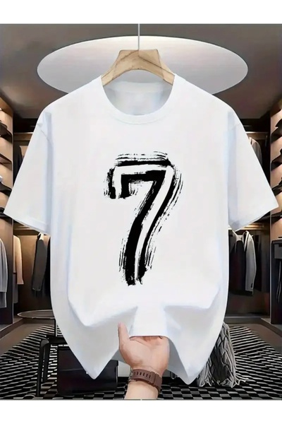 FUFLUNS تي شيرت كبير الحجم بياقة دائرية مطبوع عليه YEDİ 7