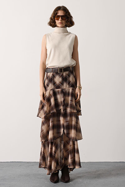 Sorridi Slit Chiffon Trend Skirt with Belt and Ruffles