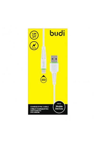 Budi كابل لايتنينج لأجهزة آيفون، أبيض، بطول 1.2 متر