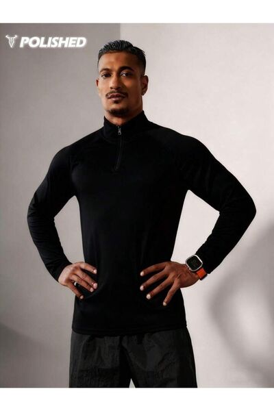 Machetta Men's Half Zipper Long Sleeve Fitness Gym Sportsman Bodysuit