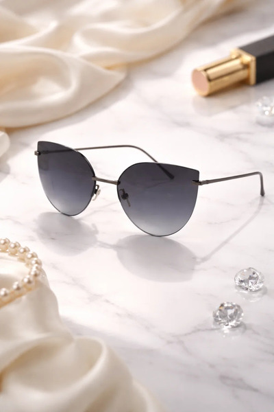 Bruno Mazzini نظارات شمسية نسائية Cat Eye UV400 بإطار معدني أسود بتصميم أنيق