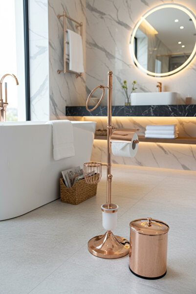 İSAOĞLU YAPI Bakır Banyo Seti Fırçalık Havluluk Kova ve Tuvalet Kağıtlık Bron...