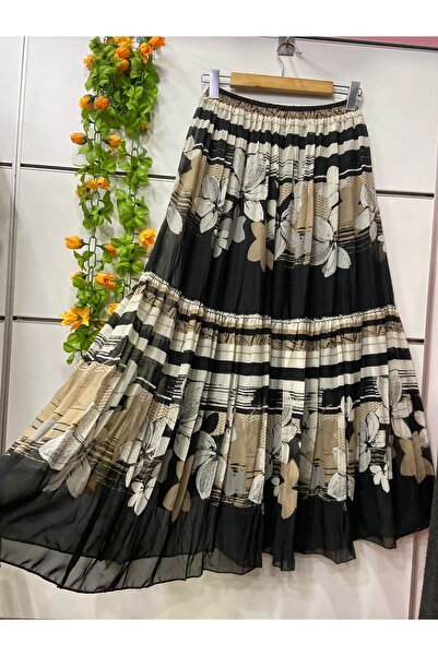 edu collection Patterned Layered Chiffon Skirt with Lining