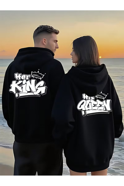 Zonsra سترة بقلنسوة للجنسين من Sevgili Couple Combination Her King His Queen ...