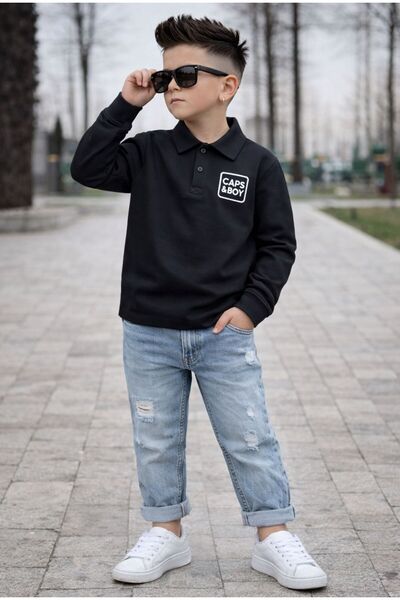 KOKOŞ BEBEK Boy's Oversized Polo Neck Sweatshirt and Denim Pants - Age 3/10 -...