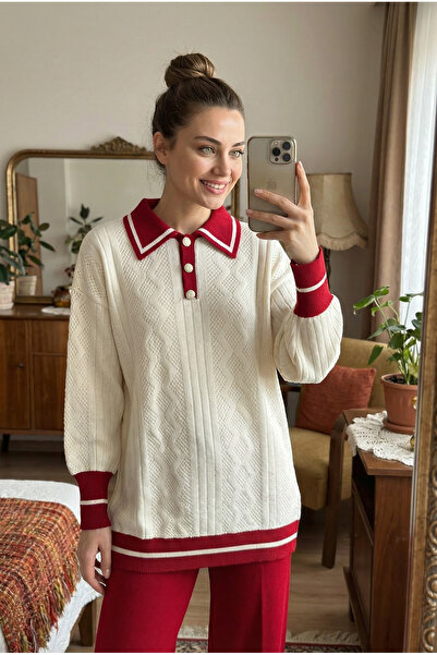 Kirazca Butik Women's Standard Size Diamond Pattern Knitwear Hijab Two-Piece Set