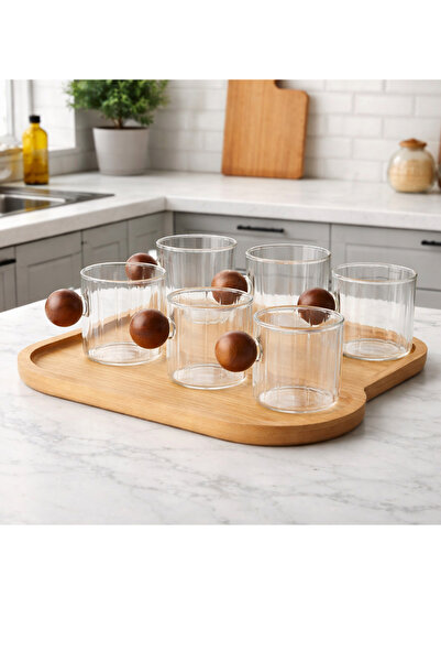 HZL HOME 6’lı Ahşap Saplı Cam Kahve Fincanı Seti – Modern Tasarım 100 ml