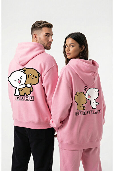 NEVERMIND Unisex Oversized Teddy Bear Printed Pair Hoodie