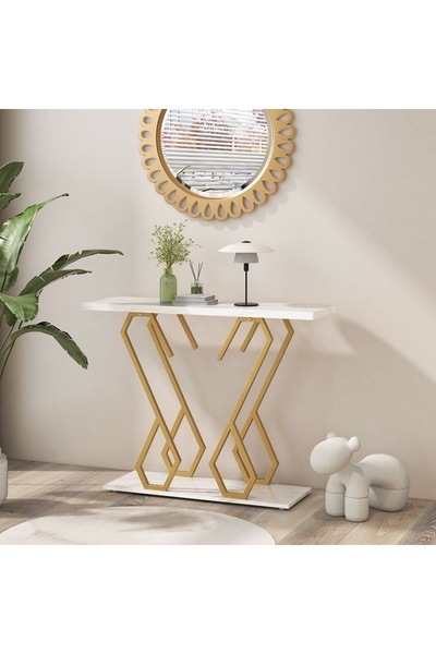 COSTWAY Artificial marble console table with adjustable footrests