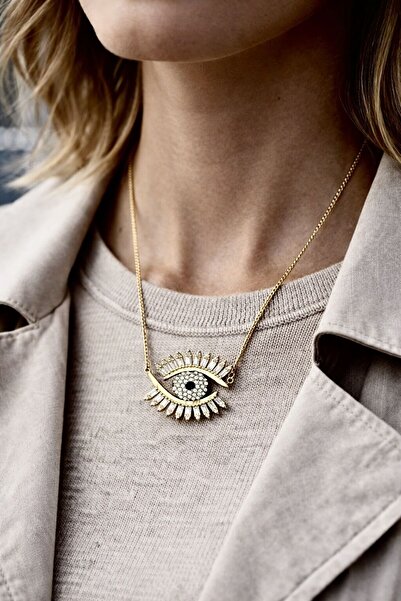 Sense of Atelier Lunara Eye Figured Baguette & Zircon Stone Gold Necklace