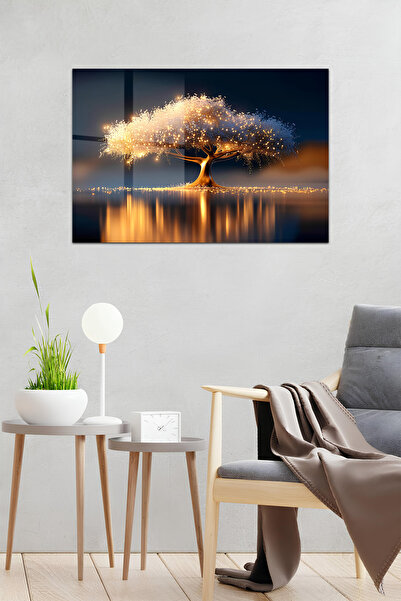 kutuTR Işıltılı Altın Hayat Ağacıı Temalı Temperli Cam Tablo 50x70 Cm 2D UV B...