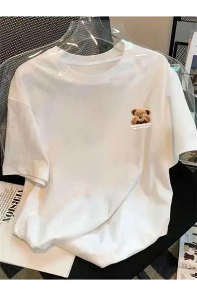 FUFLUNS Suprise Bear Printed Oversize Circular Neck T-Shirt