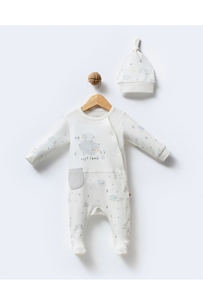 KapsülBebek 100% Organic Cotton Baby Romper with Booties - Hat