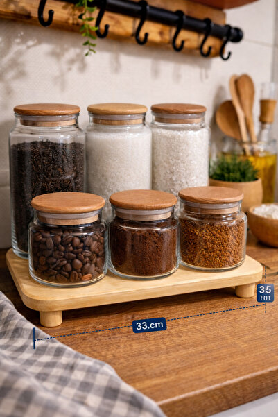 Durina Living 6-Piece Glass Jar Set with Wooden Stand, 3*1300 ml - 3*630 Ml, ...