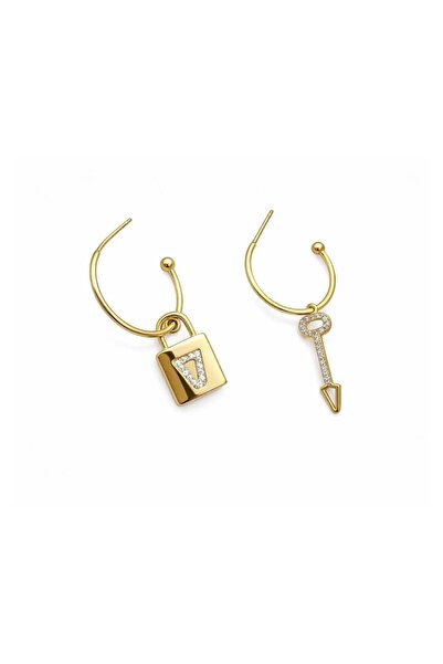 Sense of Atelier Lock & Key Zircon Stone Earrings with Lock and Key Detail