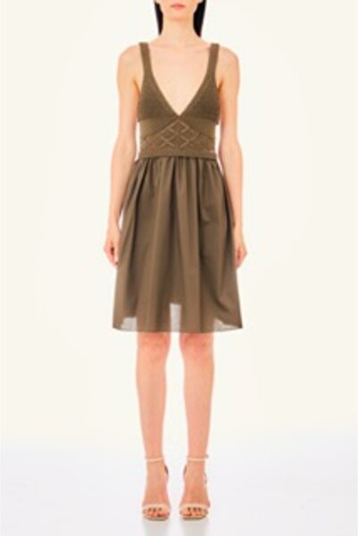 liu.jo Haki Dantel Detaylı Kolsuz Elbise