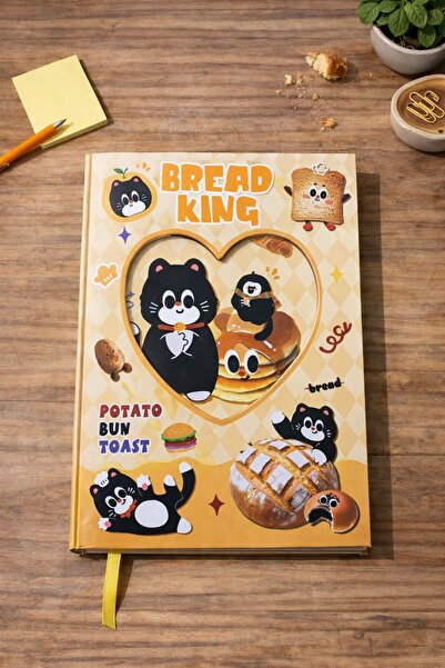 matheon Bread King Cat Patterned Striped Daily Notebook 80 Gr 96 Sheets – Col...