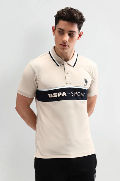 U.S. Polo Assn. Mens Beige Slim Fit Striped Polo Shirt