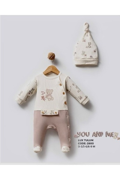 KapsülBebek 100% Organic Cotton Baby Romper with Booties - Hat