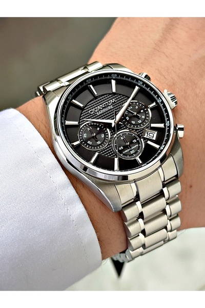 Quantum Functional Silver-Black Color Sapphire Glass Steel Band Steel Case Me...