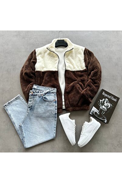 tetramoda Jachetă de pluș pentru bărbați și combinație de blugi largi albaștr...