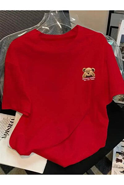 FUFLUNS Suprise Bear Printed Oversize Circular Neck T-Shirt