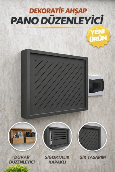 AA AHŞAP “Beyaz Ahşap Elektrik Pano Kapatıcı | Dekoratif Kayar Kapaklı Sigort...