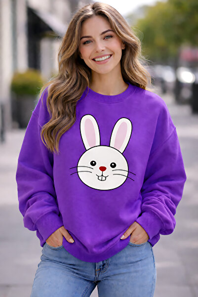 ArtYus Rabbit Face Cotton Relaxed Fit Crew Neck Unisex Sweatshirt