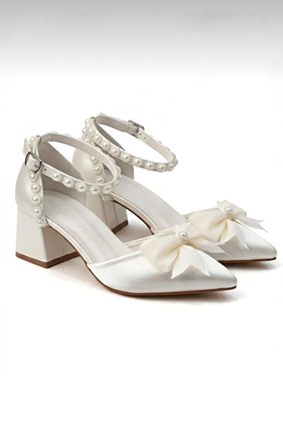 Modavien Women's Ecru 5 cm Pearl Bow Bridal Shoes