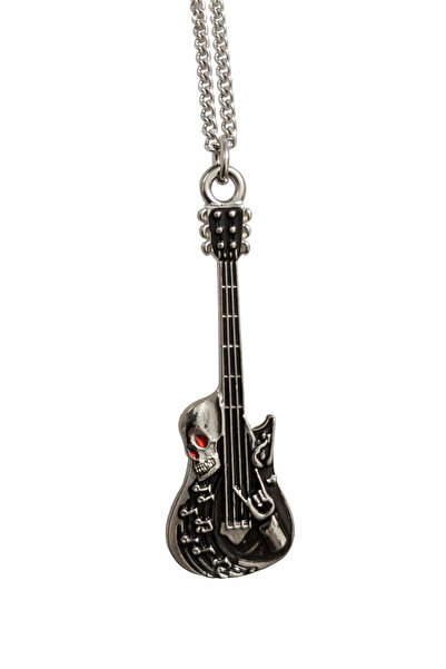 Mira Rock Tarzı Kafatası Gitar Tasarımlı Metal Kolye