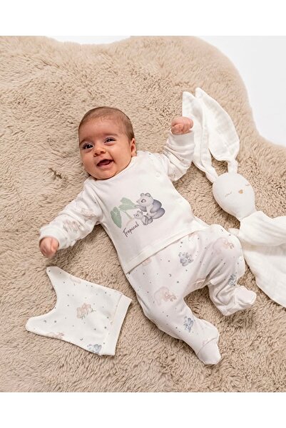 KapsülBebek 100% Organic Cotton Baby Romper with Booties - Hat