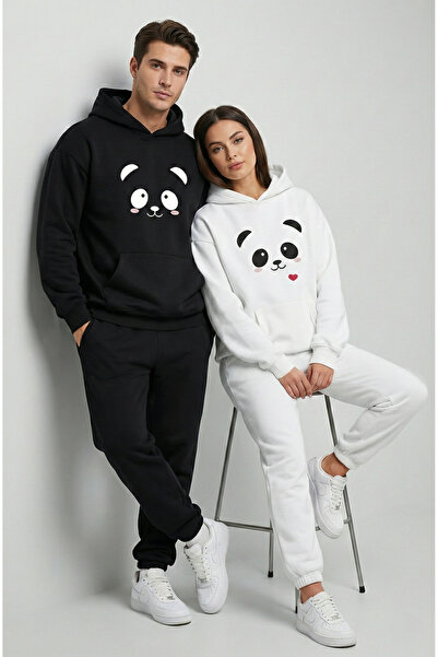 NEVERMIND Unisex Lover Couple Combination Oversized Panda Printed Pair Hoodie