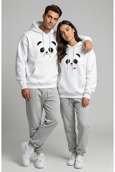 NEVERMIND Unisex Lover Couple Combination Oversized Panda Printed Pair Hoodie