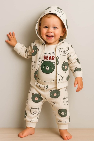 KapsülBebek 3-Piece Hooded Baby Boy Set – 100% Cotton