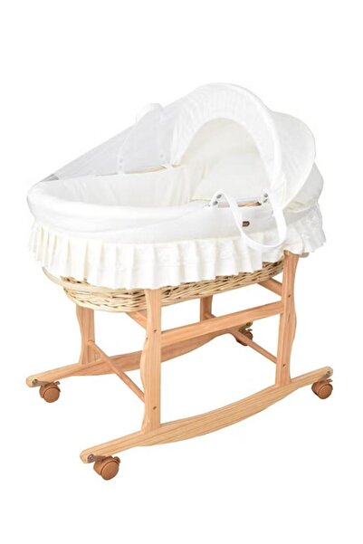 ZEE STAR سلة موسى مع حامل هزاز خشبي مع حامل يتميز بكفرت وفرمل كفرات ومقاس مرتفع