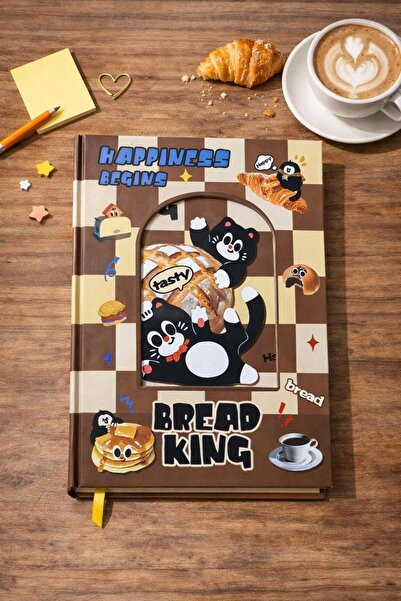 matheon دفتر ملاحظات يومي مخطط بنمط القطط من بريد كينج، 80 جرام، 96 ورقة - غل...