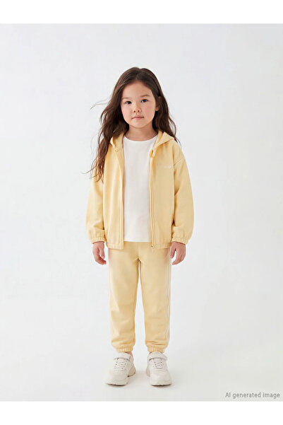 LC Waikiki Lcw Kids Yellow Hooded Embroidered Girls' Tracksuit Set