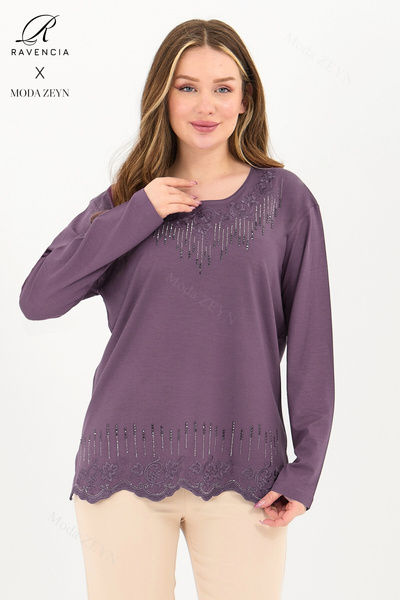 Ravencia Women's Middle Age and Above Viscose Drop Pattern Stone Embroidered ...