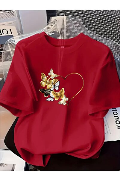 FUFLUNS Oversize Circular Neck T-Shirt with Butterfly Print