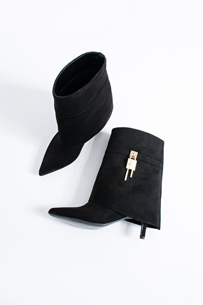 DUXAL SHOES Helena Women's Suede Mid-Heel Boots with Metal Accessories