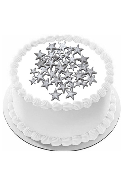 Pasta9 Şeker Hamurundan Yenilebilir Gümüş Renk Yıldız Pasta Süsü 25 gr