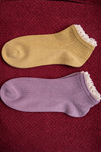 TChic جوارب مكشكشة باللون الخردلي والبنفسجي