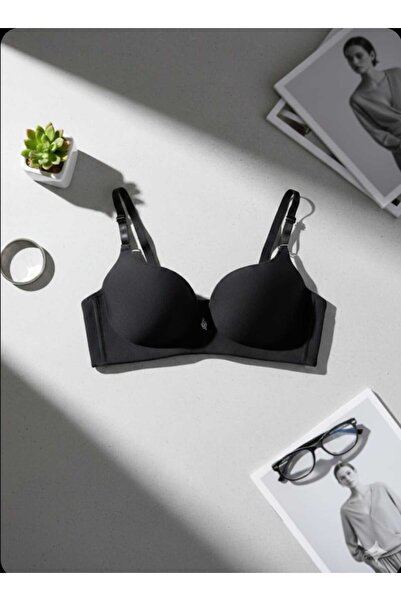 Butik Kadın Siyah Desteksiz Fitilli Tişört Sütyeni - Pürüzsüz Yüzey Günlük Sü...