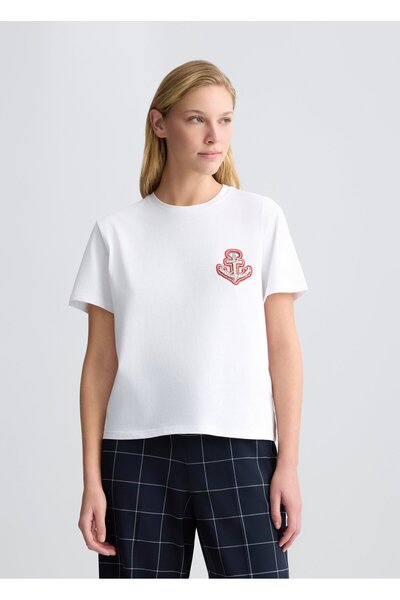 liu.jo Beyaz Bisiklet Yaka İşlemeli T-Shirt