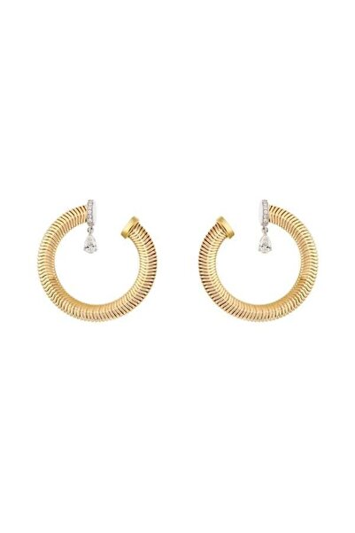 Sense of Atelier Riva Hoop Textured Ring Drop Zircon Stone Gold Earrings