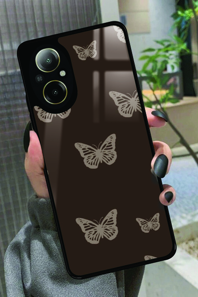 realme 12 Lite Uyumlu Kahverengi Kelebek Tasarımlı Glossy Premium Kılıf