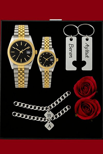 nw northwatch Kişiye Özel Siyah Çift Saat Seti – İsimli Anahtarlık ve Harfli ...