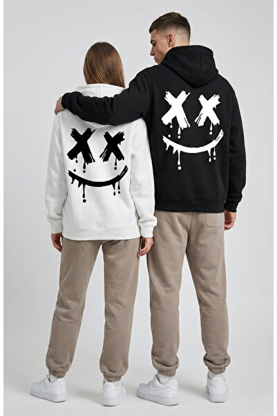 NEVERMIND Unisex Smile Printed Lover Combination Oversized Hoodie Set